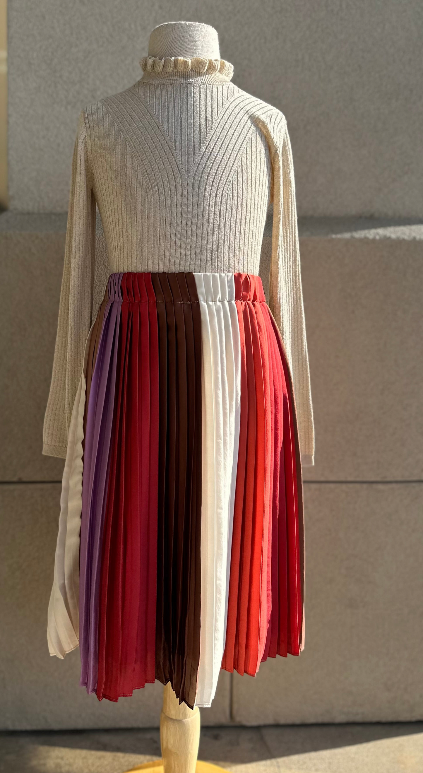 Girl Midi Pleated Stripped Skirt