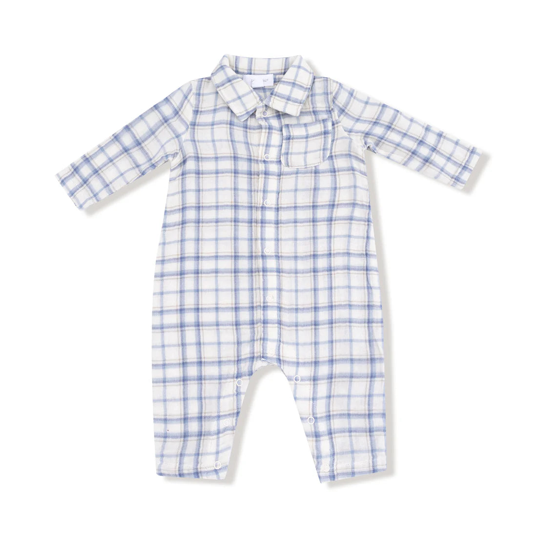 Blue Plaid Long Sleeve Polo Romper