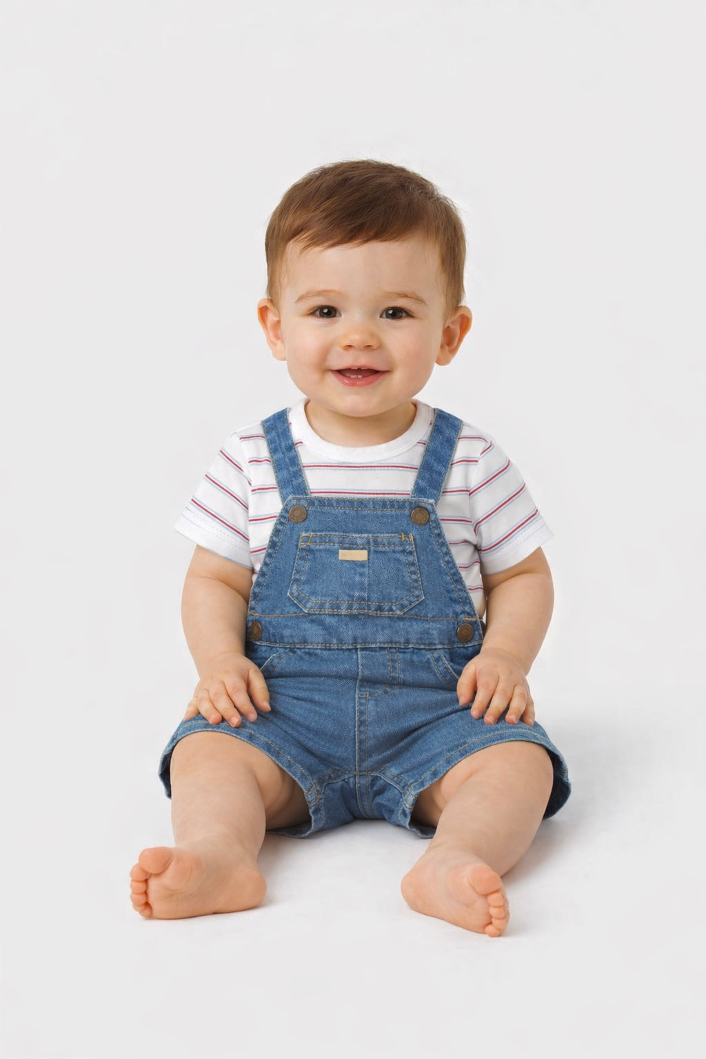 Denim Overall with Blue Stripe Tee