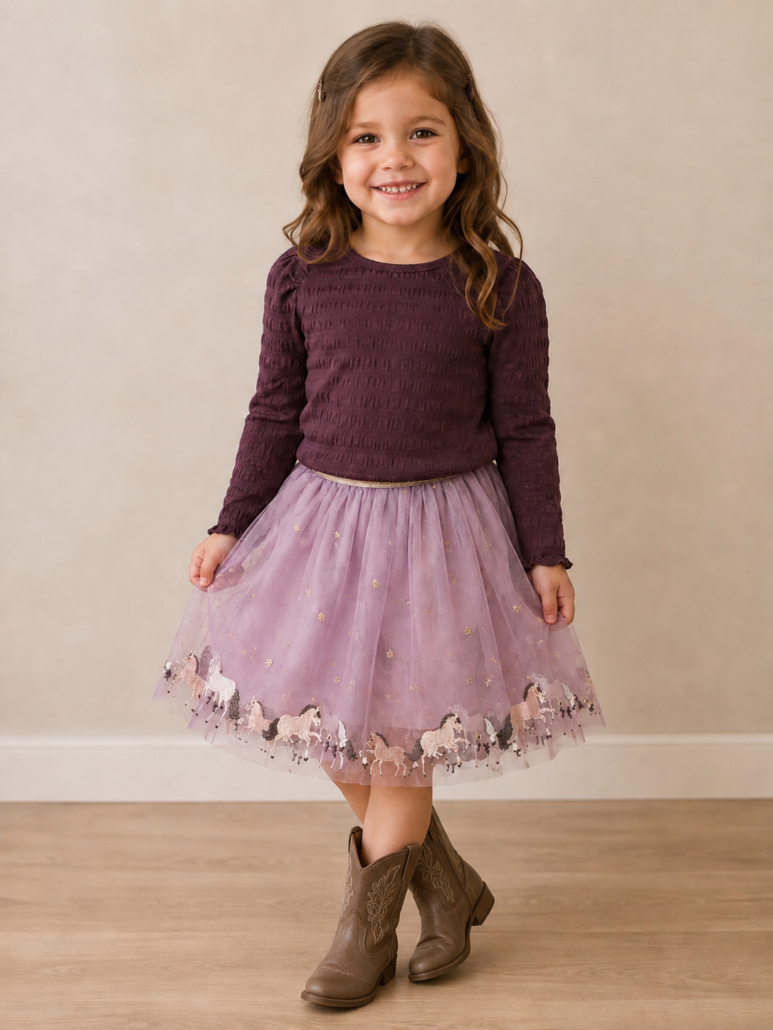 Mesh Skirt with Embroidered Horses