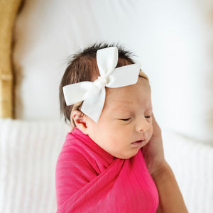 Satin Bow White Headband Small
