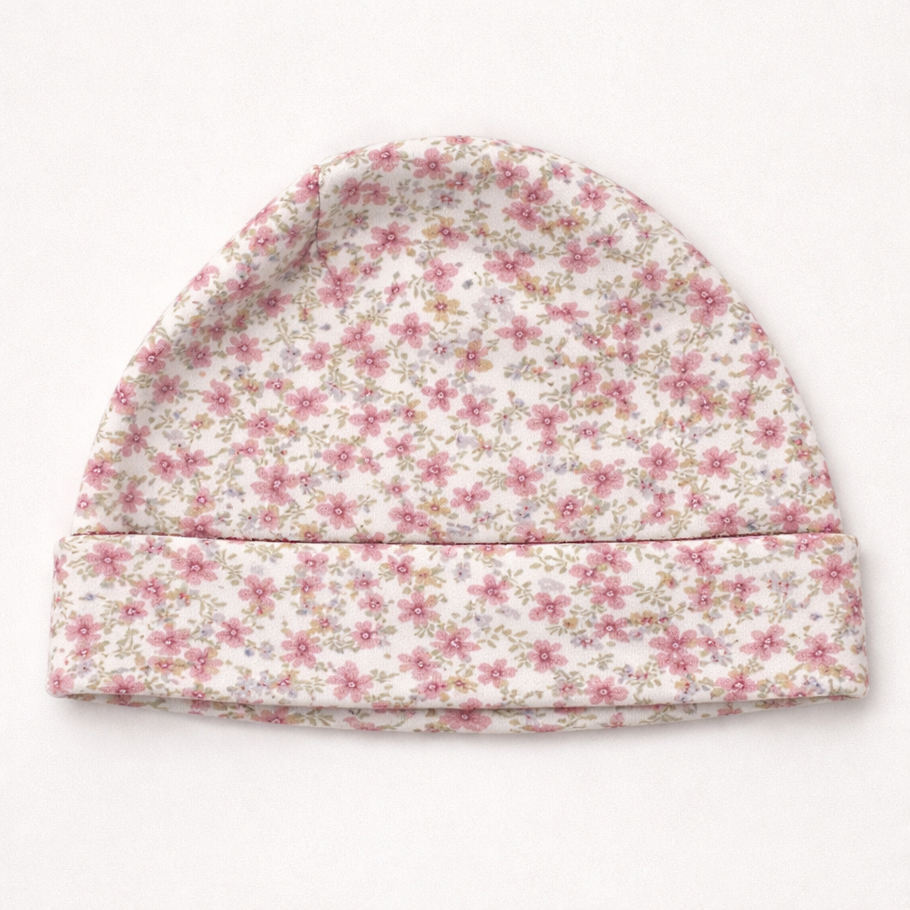 Tiny Mauve Floral Beanie