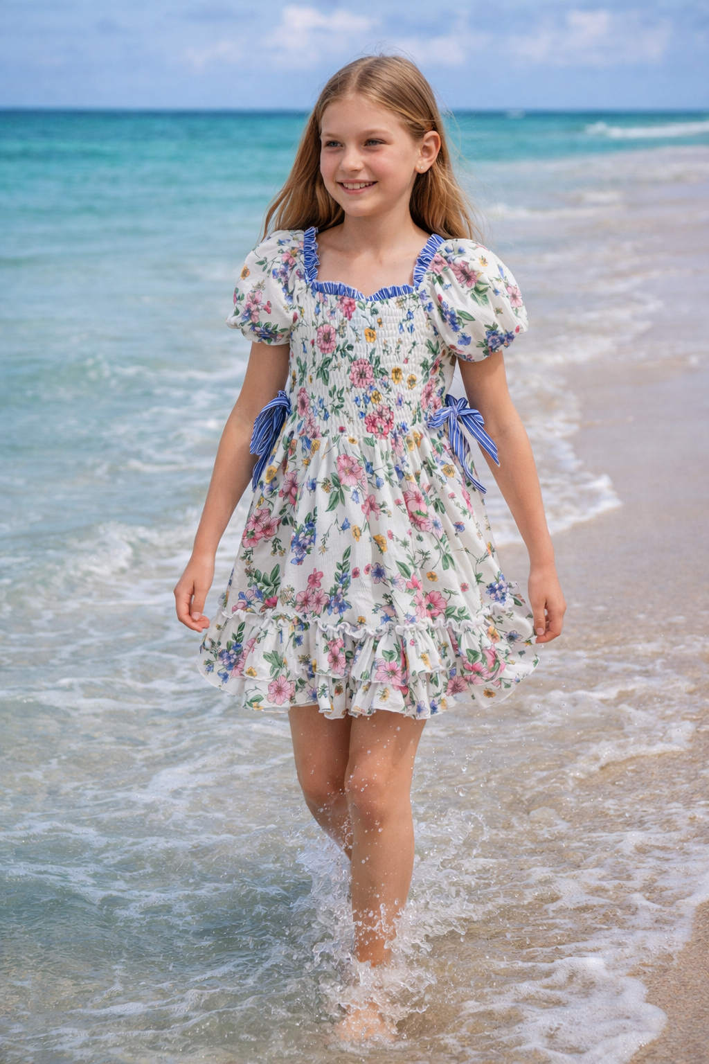 Stripe Floral Side Cutouts Dress