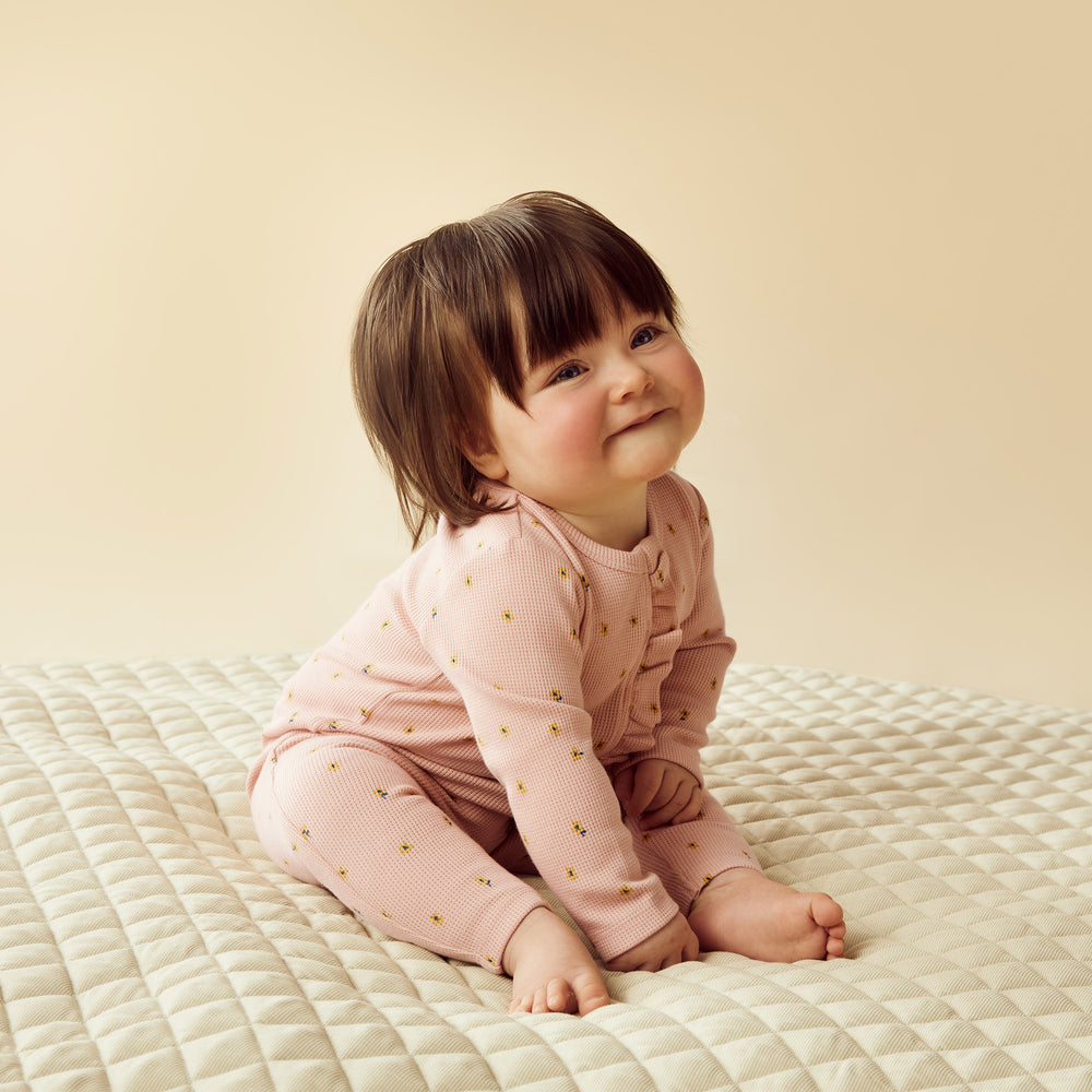 Little Fleur Waffle Ruffle Zipsuit