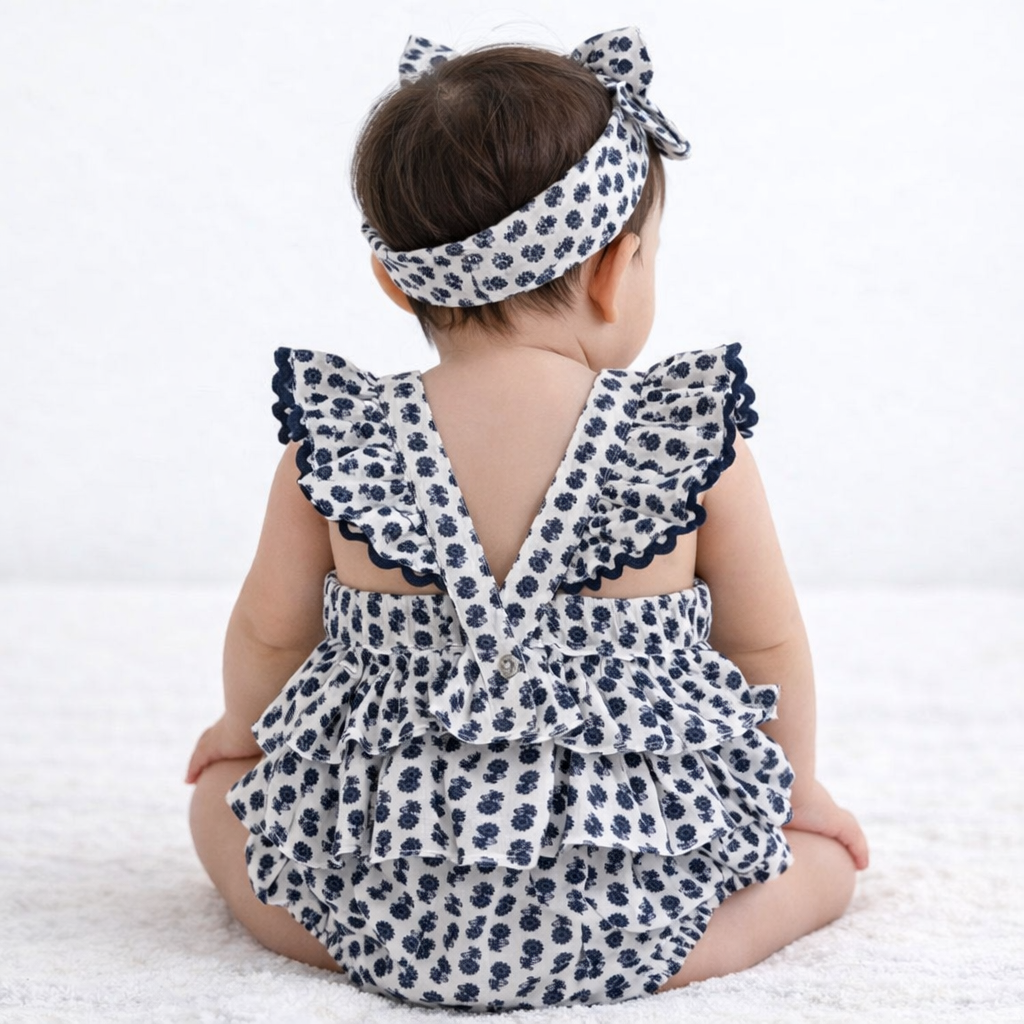 Everly Blue Floral Romper and Headband