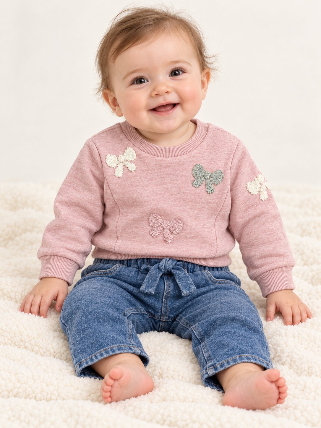 Pink Sweatshirt with Embroidered Bows