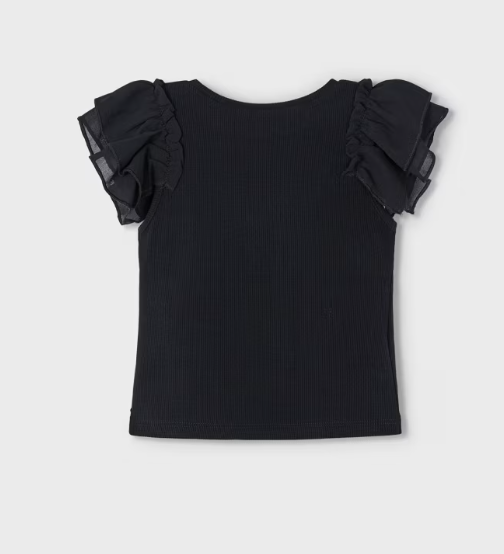 3013 BLK Ribbed W/Ruffled Sleeve
