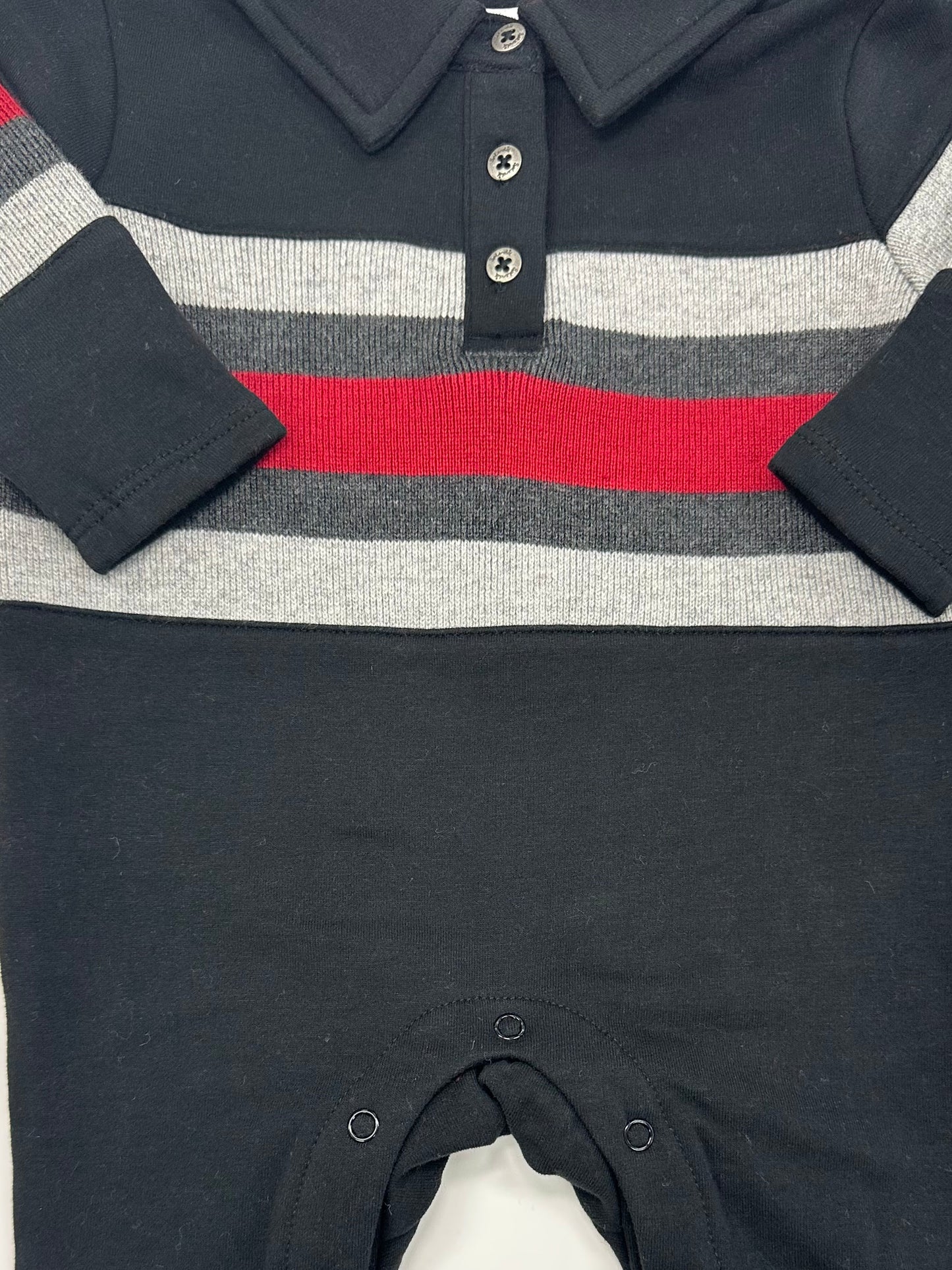 Stripe Polo Romper Black