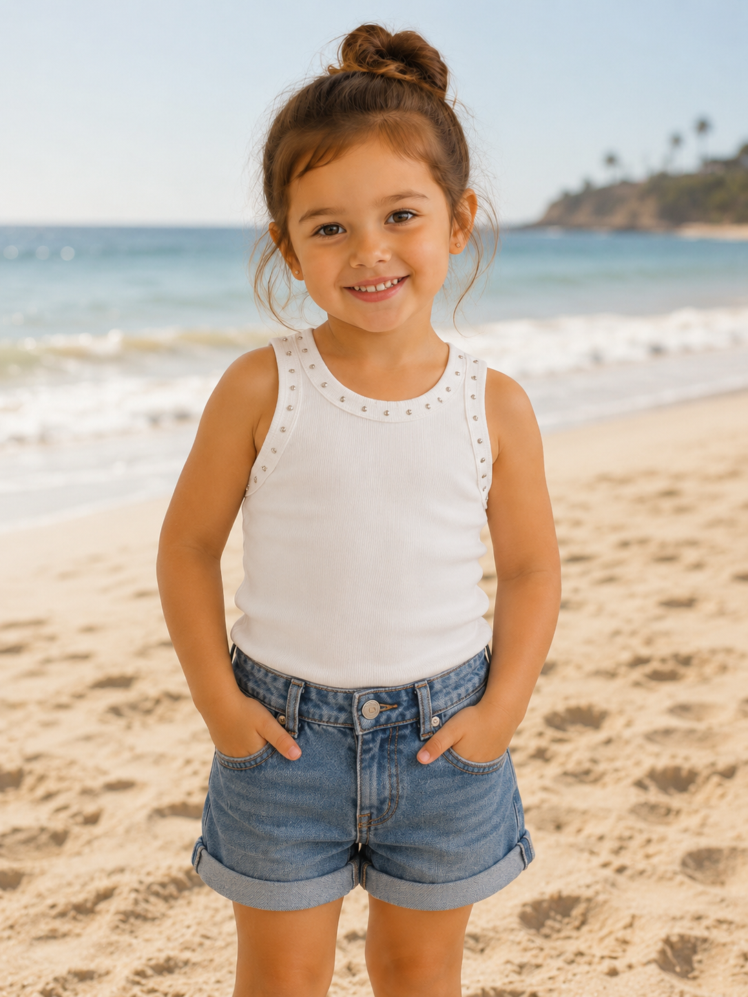 Girl Natural Tank Top with Studs