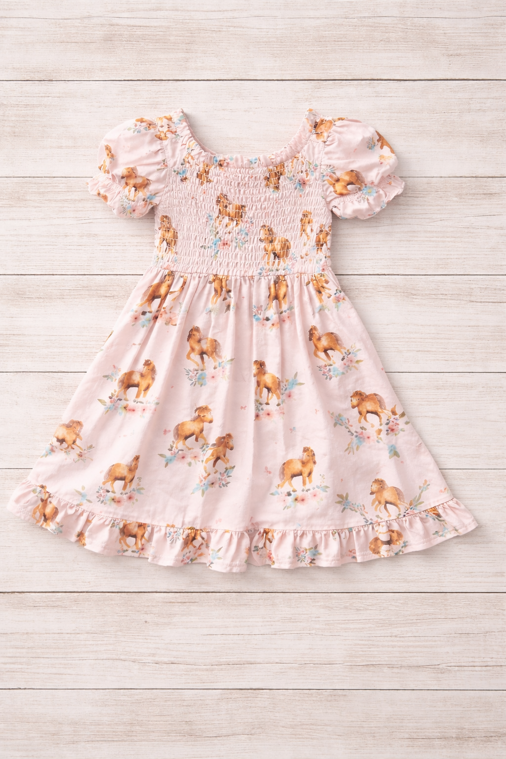 Pink Ponies Smocked Twirly Dress