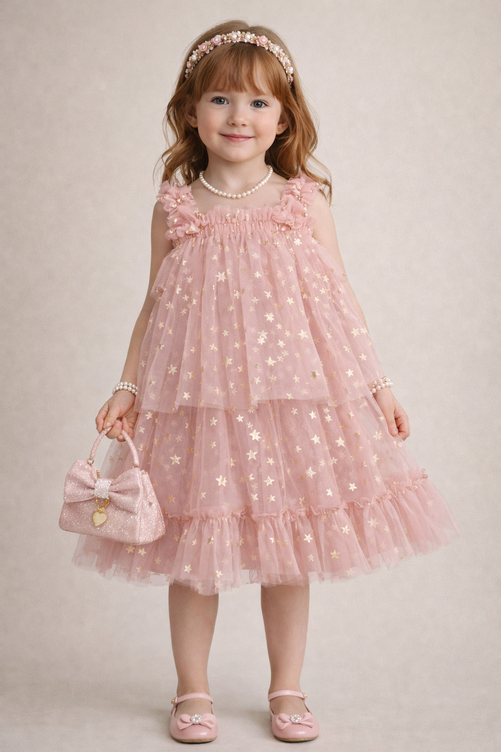Mauve Star Ruffle Tulle Dress