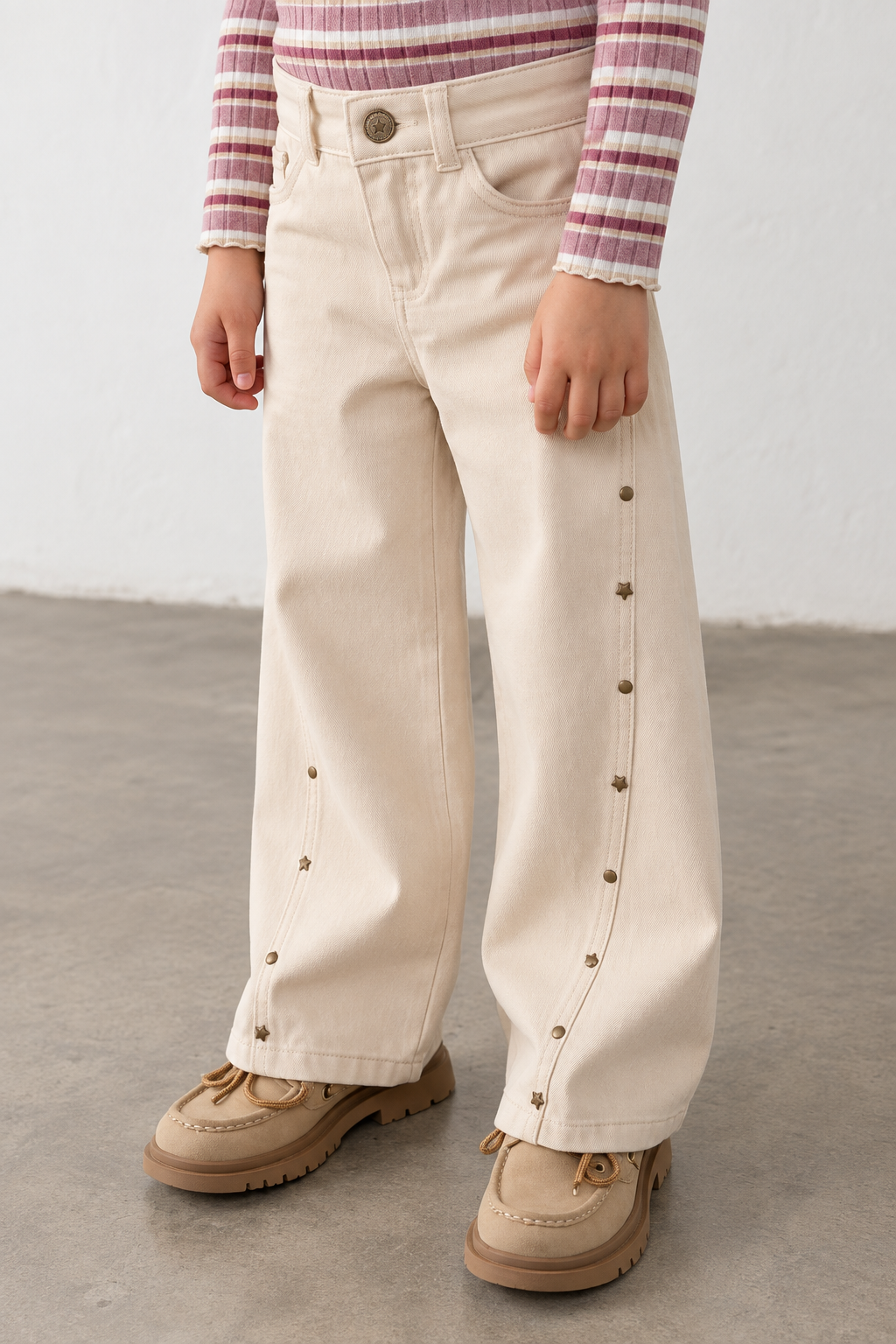 Light Khaki Twill Pants With Studs