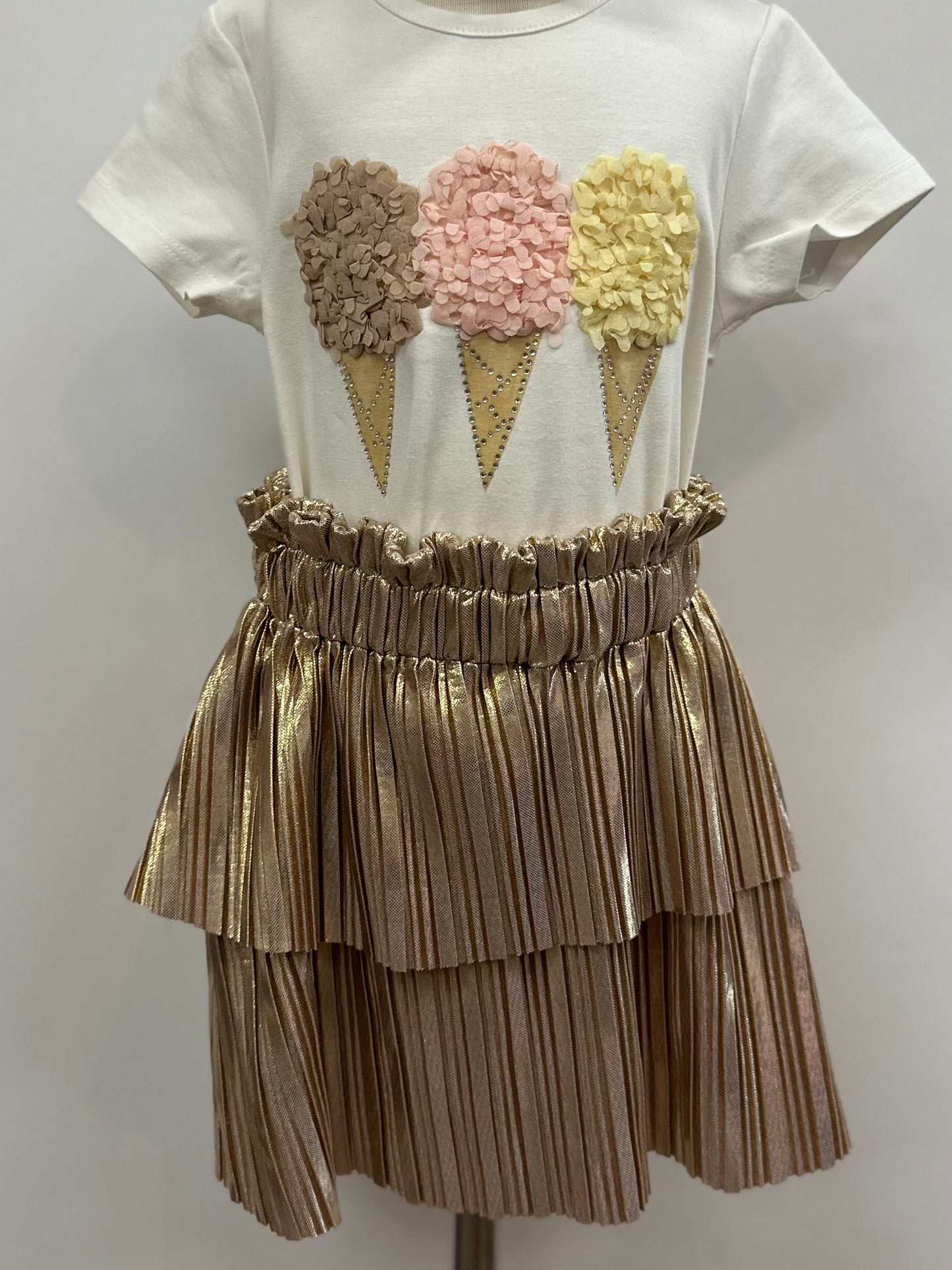 Ice-Scream Tee W/Gold Shimmer Skirt