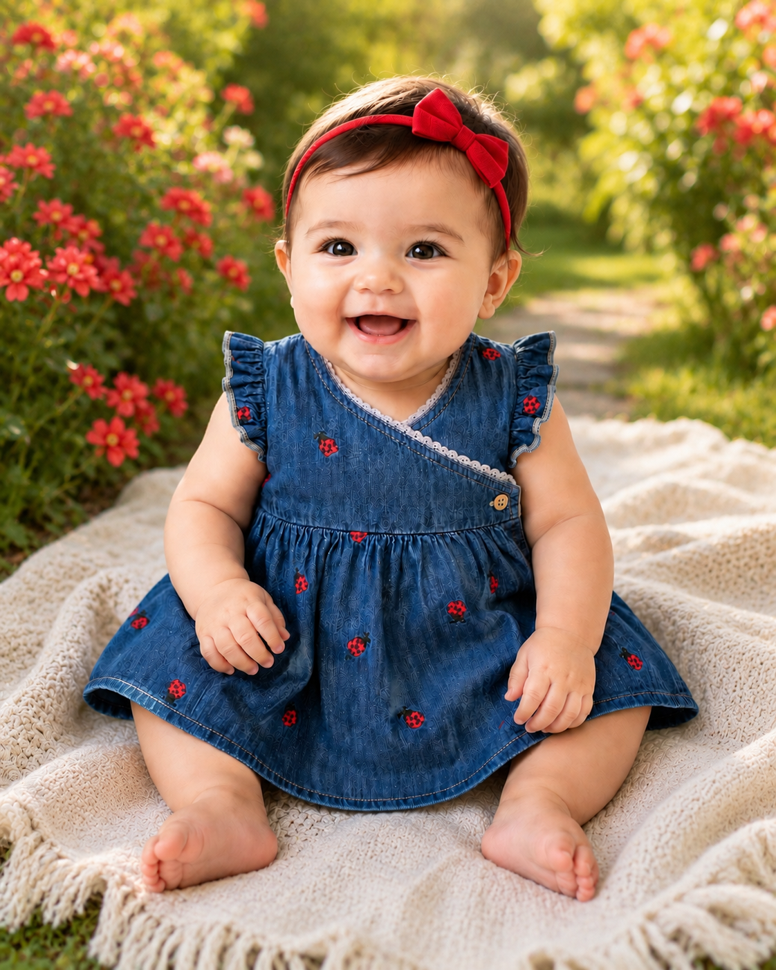 Chambray Dress W/ Ladybugs