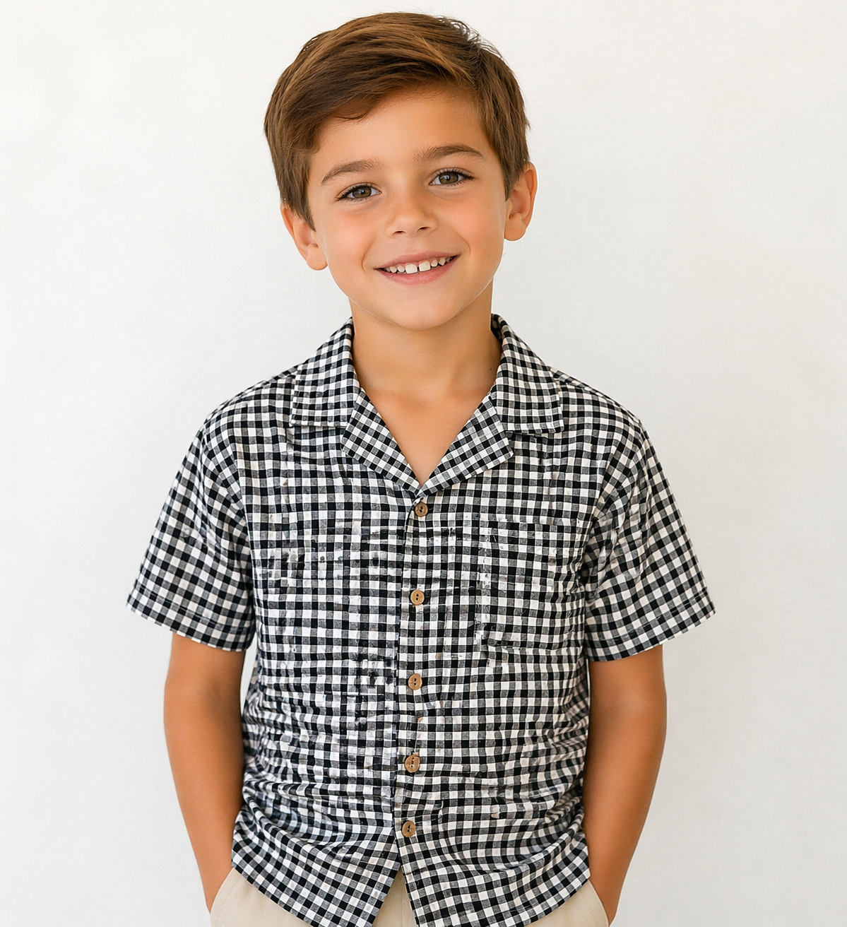 Lapel Collared Shirt Black Check