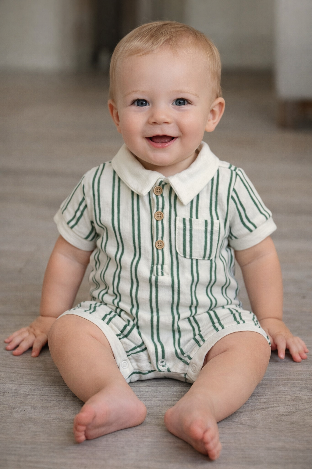 Green Striped Polo Romper
