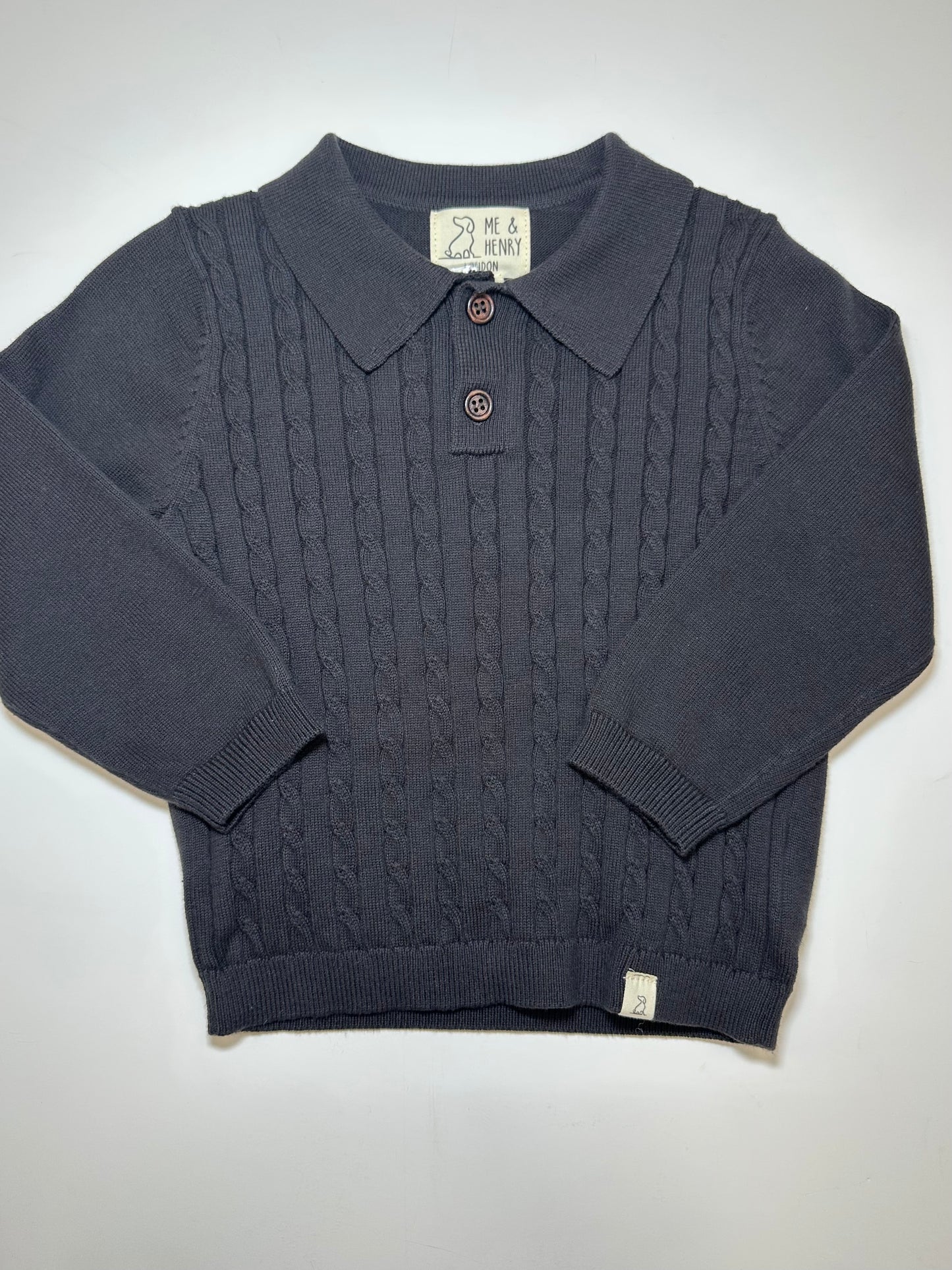 Dark Brown Cable Polo Sweater