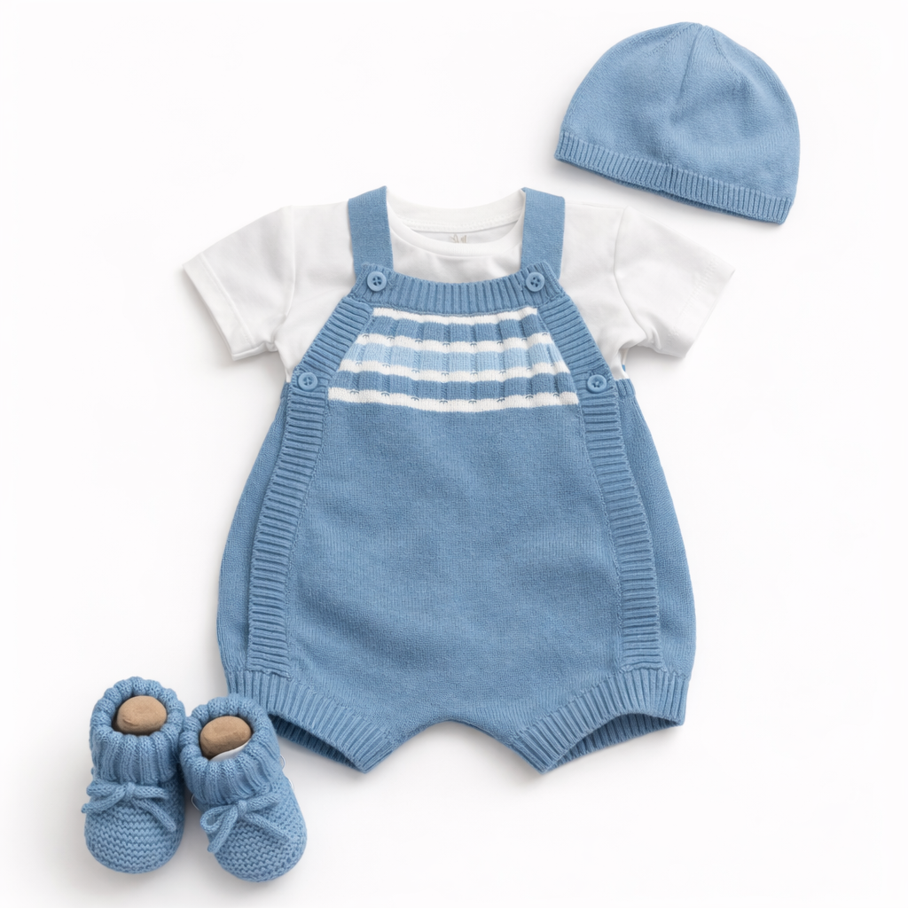 Slate Blue Knit Overall Set