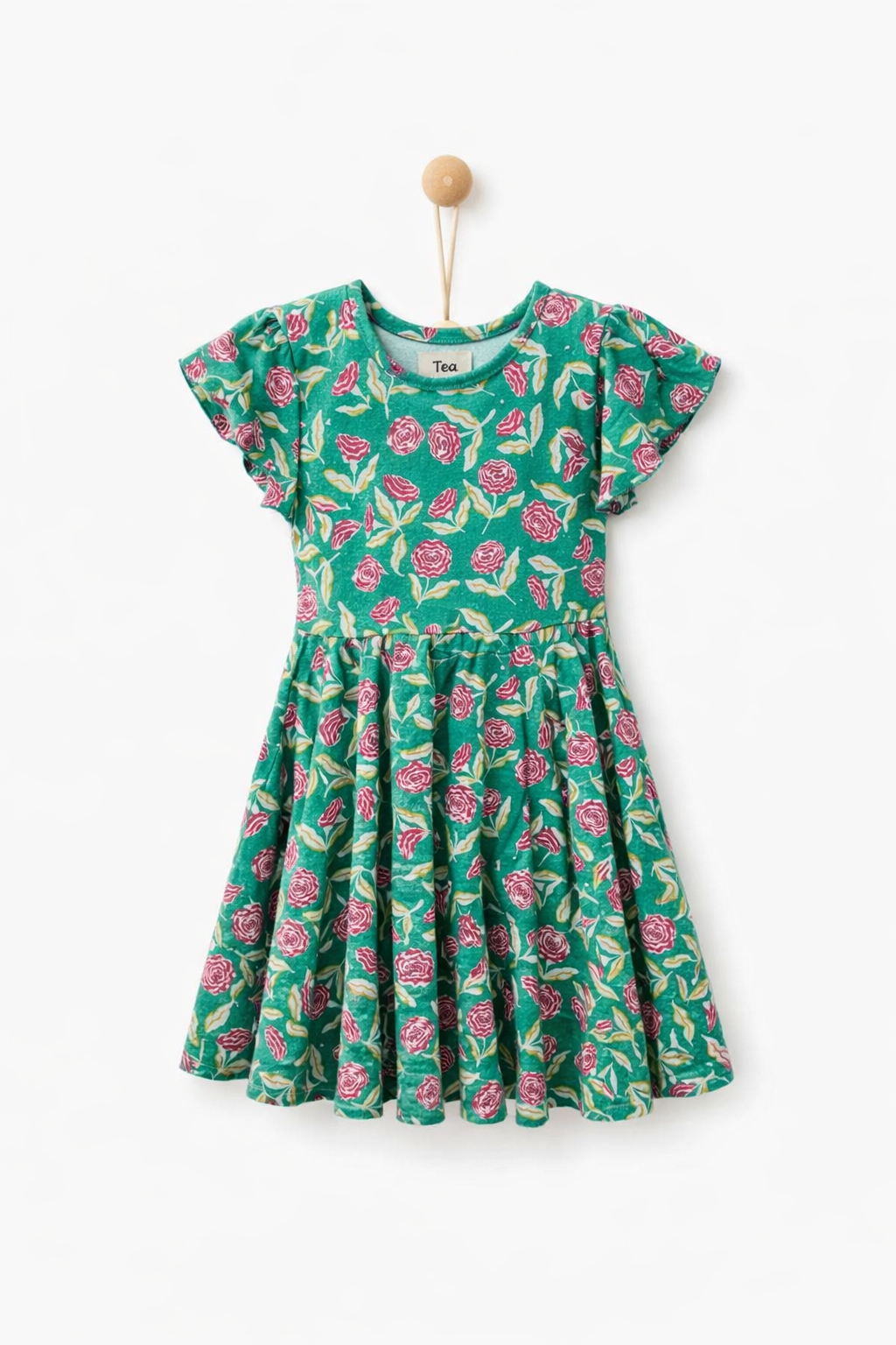 Carnation Flutter Sleeve Twirl Dress