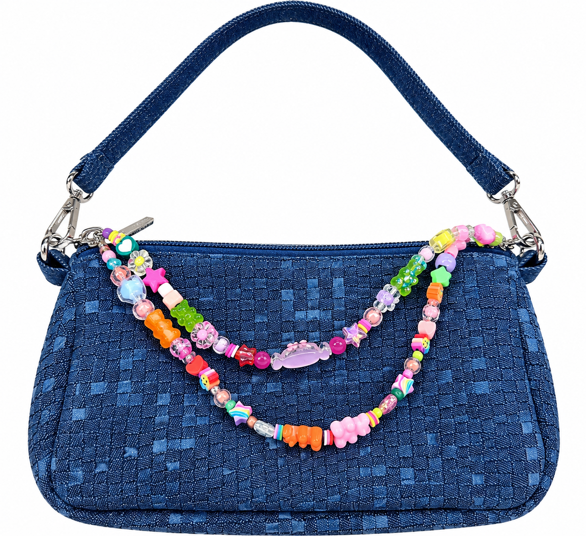 Denim Weave Rainbow Charm Link Bag
