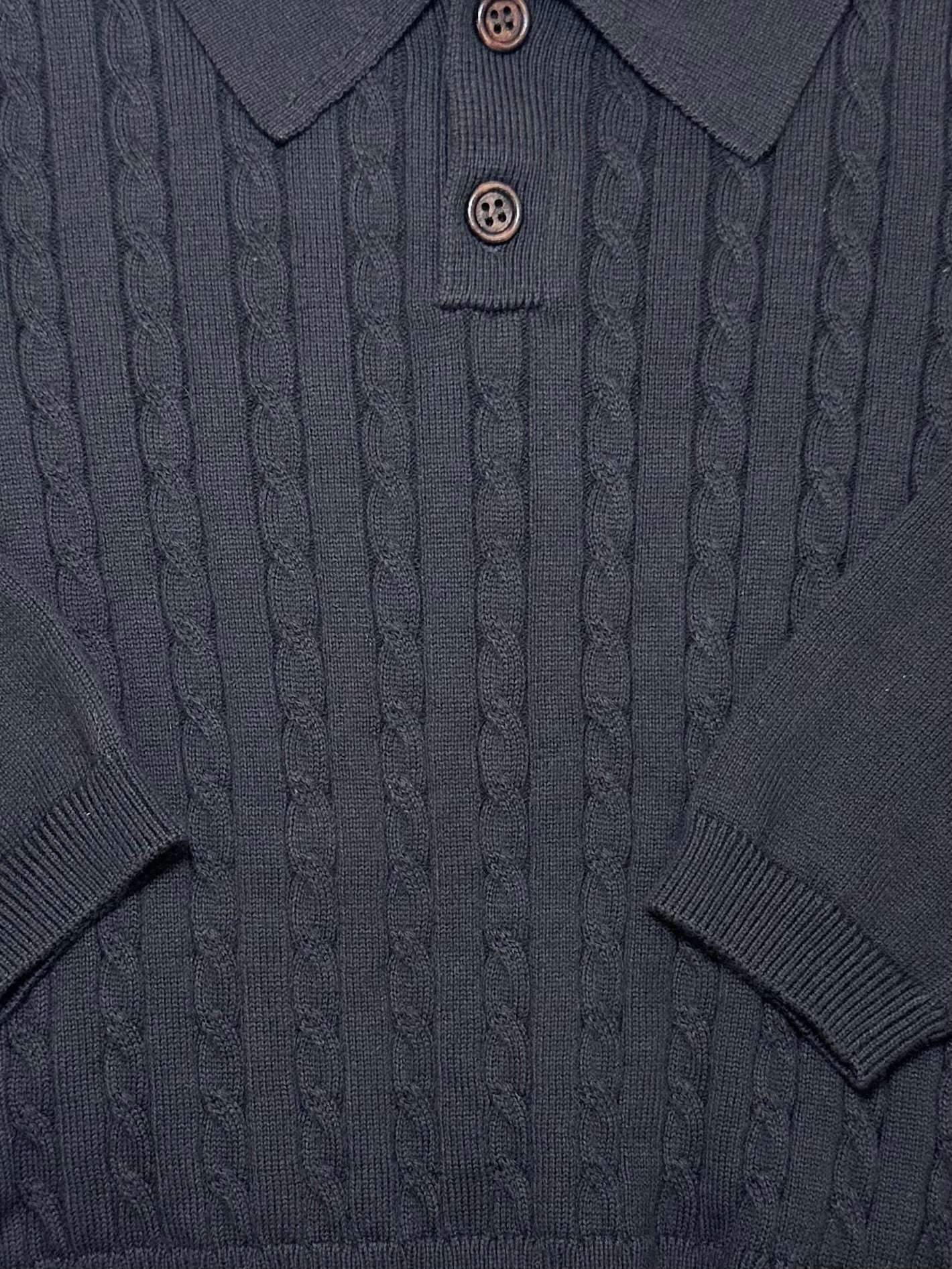 Dark Brown Cable Polo Sweater