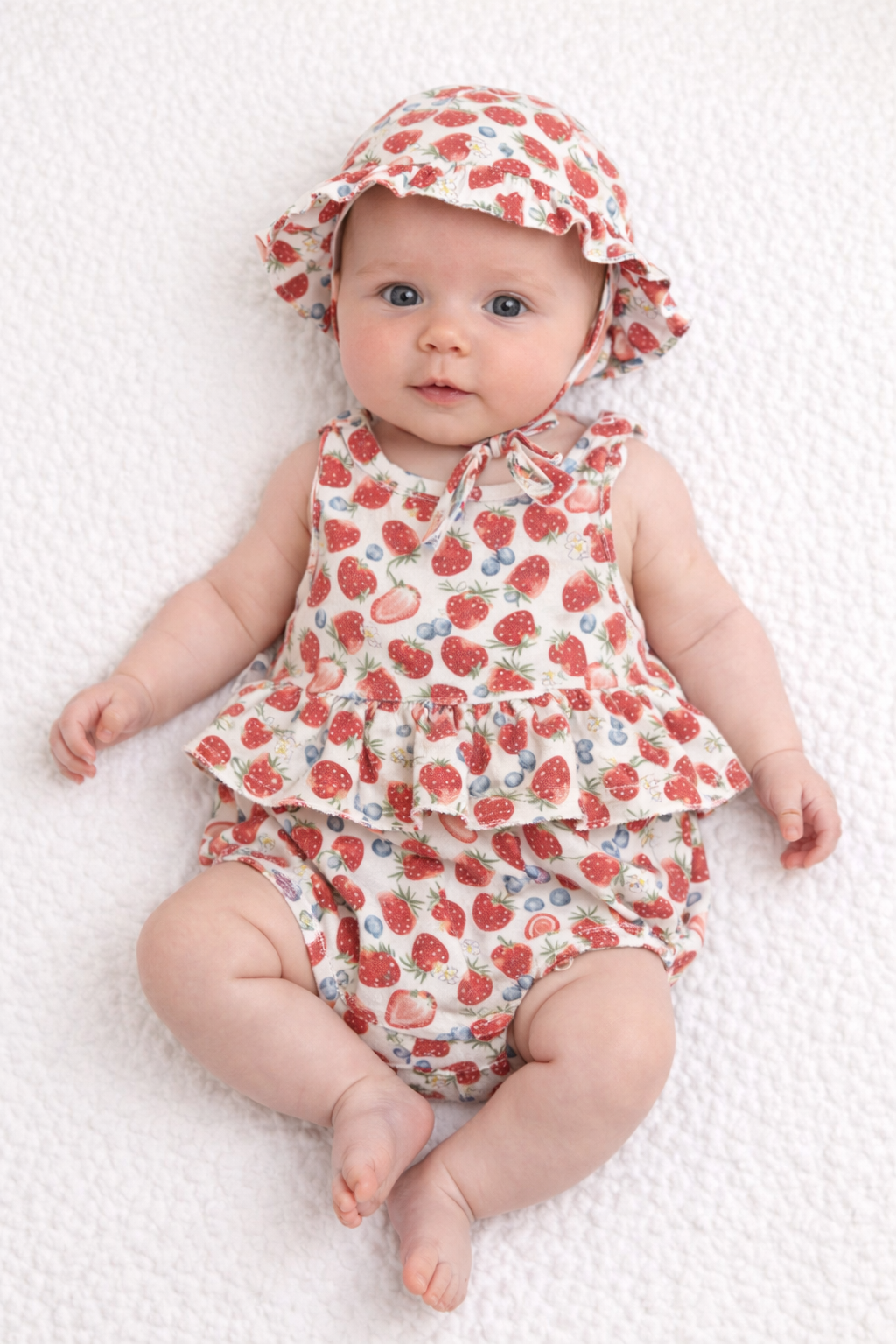 Strawberry Print Romper and Hat