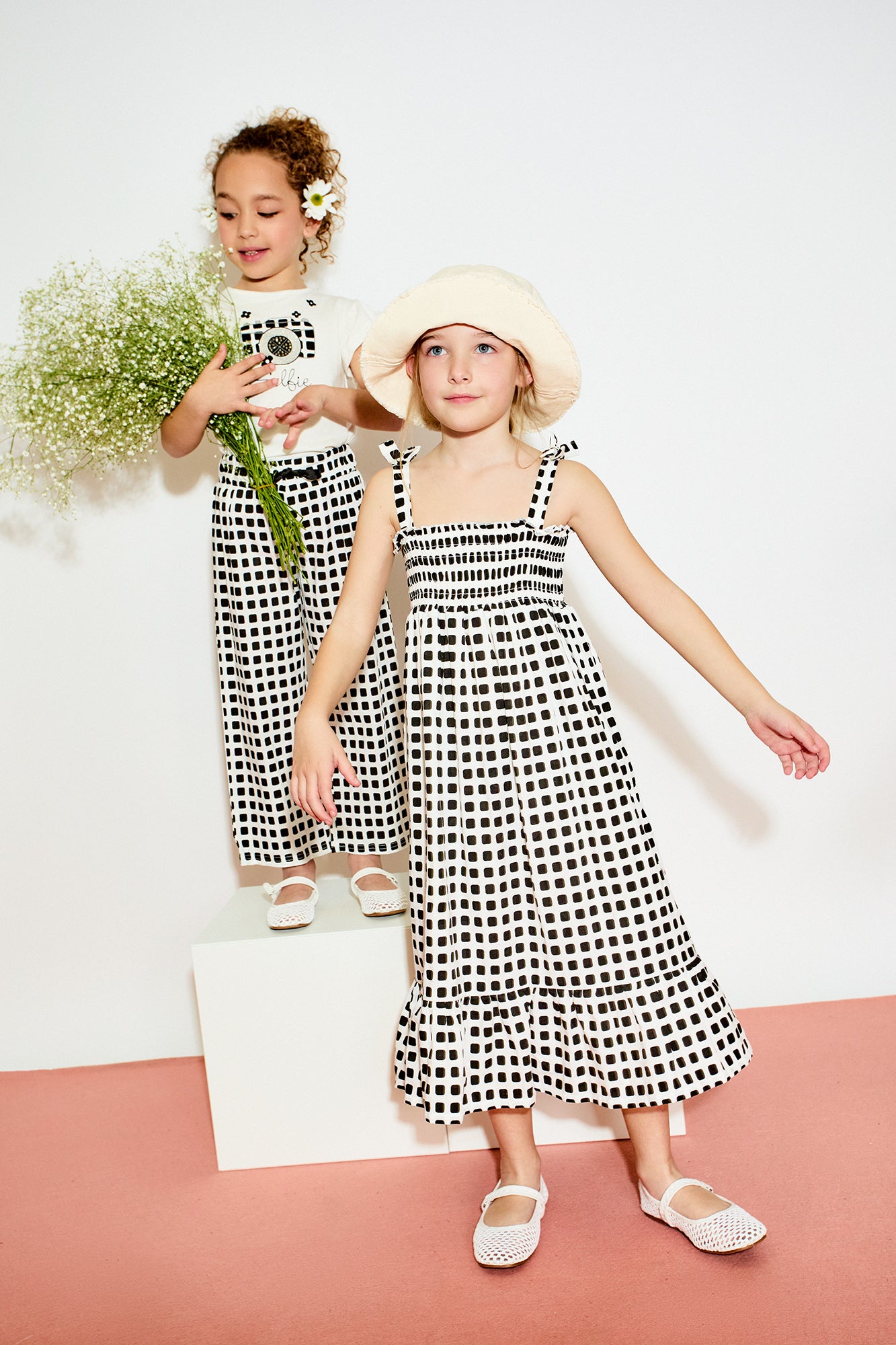 BLK/WHT Checked Maxi Dress