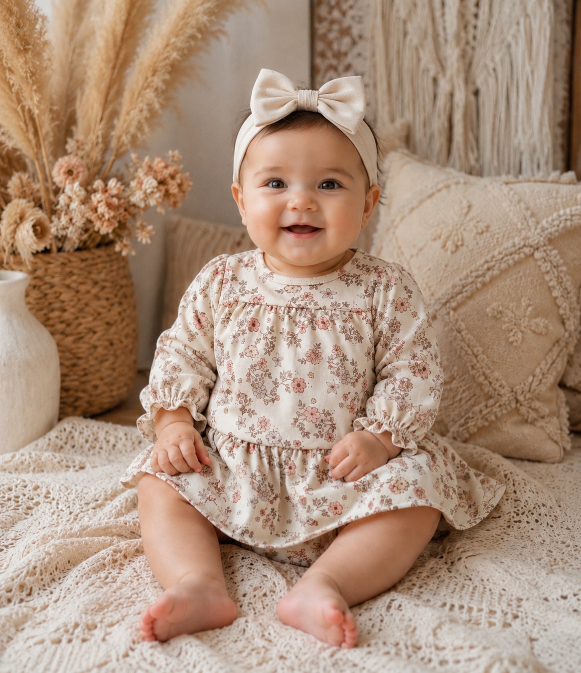 Tiered Jersey Dress Floral Vine