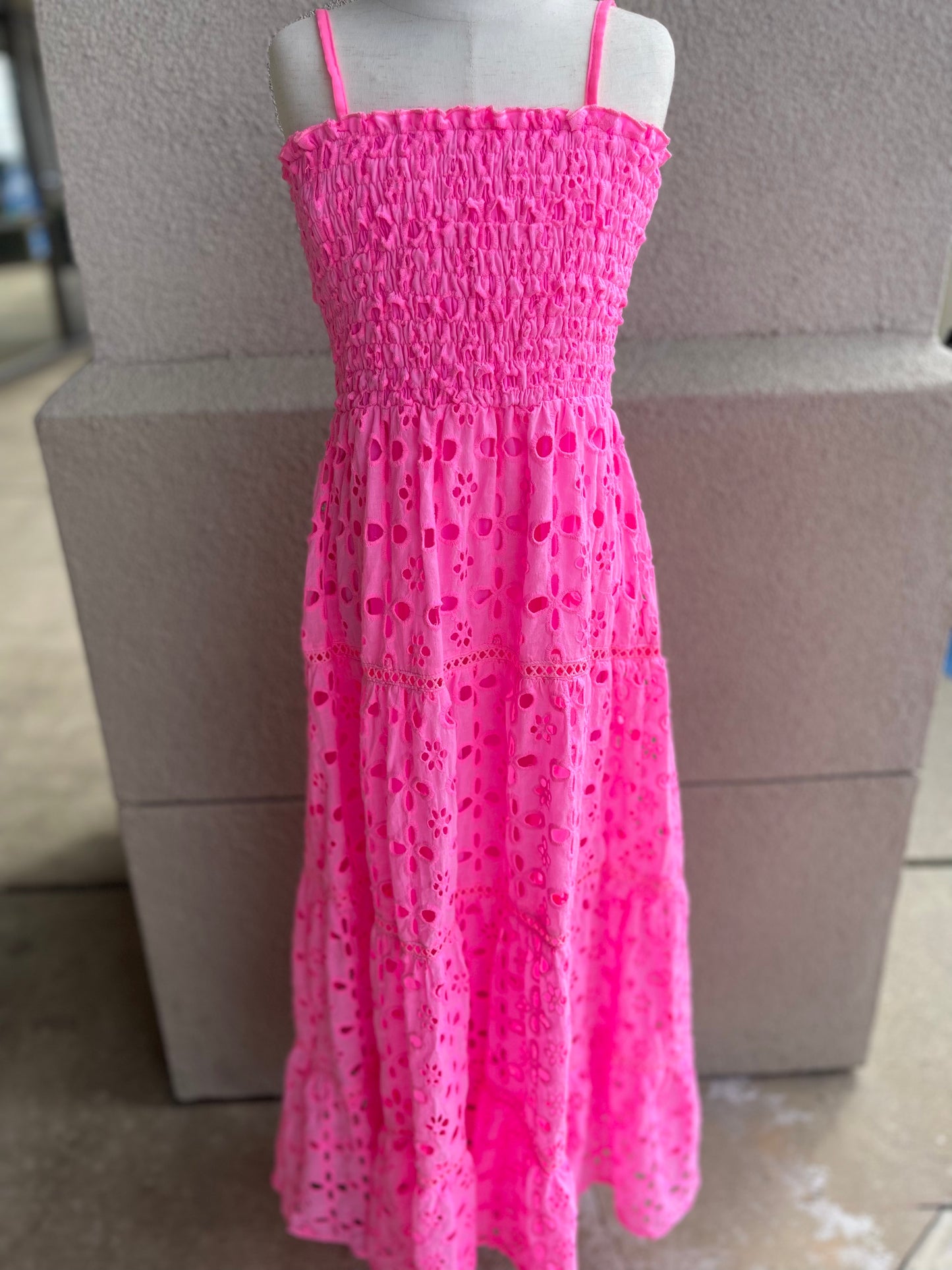 Neon Pink Eyelet Maxi Dress
