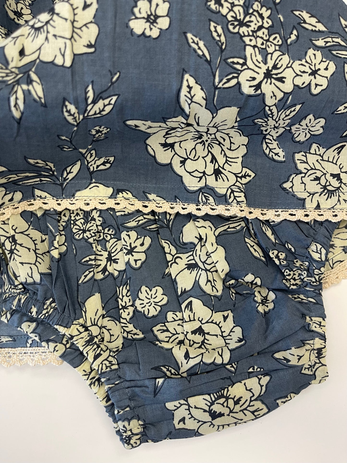 Slate Blue Floral Dress W/Puff Sleeve