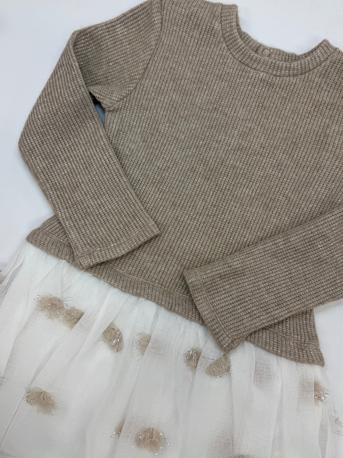 Waffle Knit Tulle Dots Dress