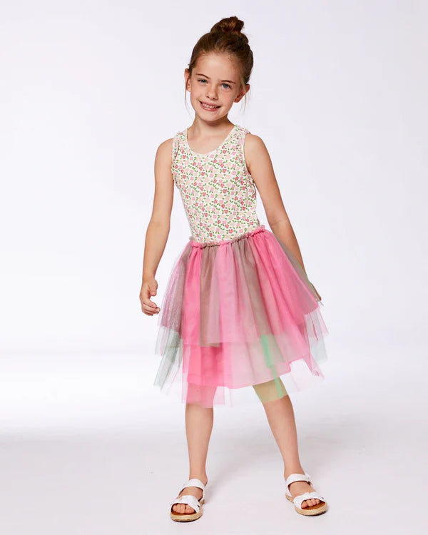 Small Flowers Gradient Mesh Dress