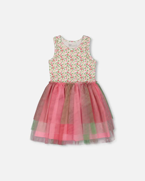 Small Flowers Gradient Mesh Dress