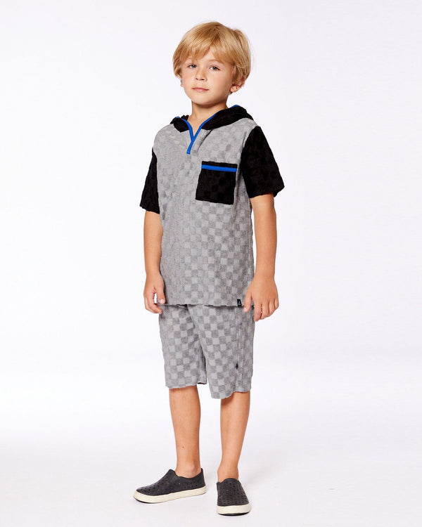Gray Black Hooded Terry Short Set
