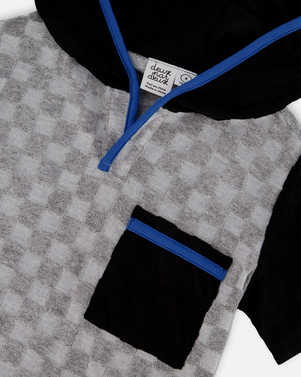 Gray Black Hooded Terry Short Set