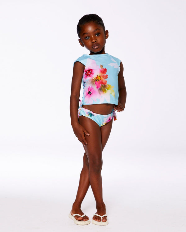 Turquoise Pink Flowers 2pc Swimsuit