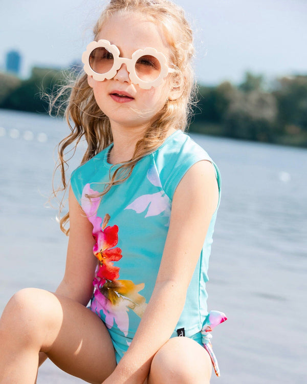 Turquoise Pink Flowers 2pc Swimsuit