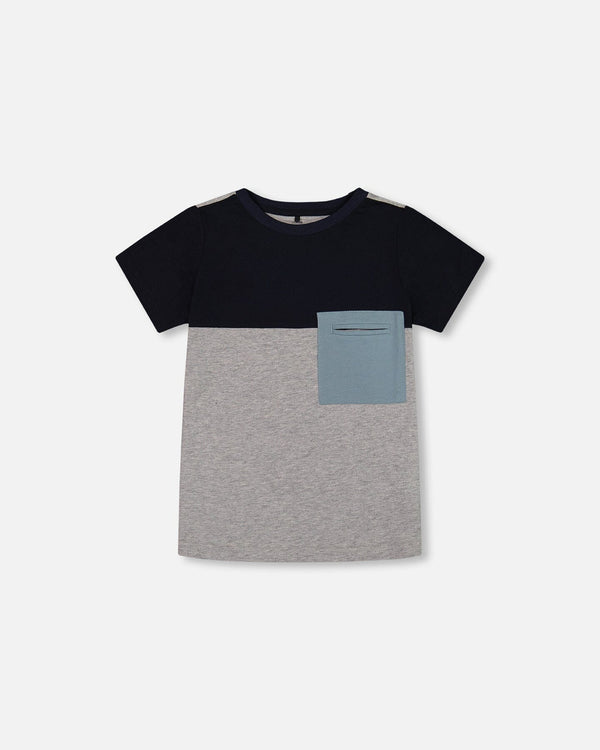 Navy Gray Color Blocked Tee
