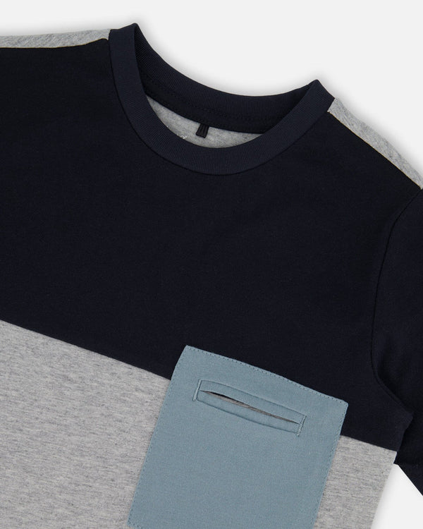 Navy Gray Color Blocked Tee