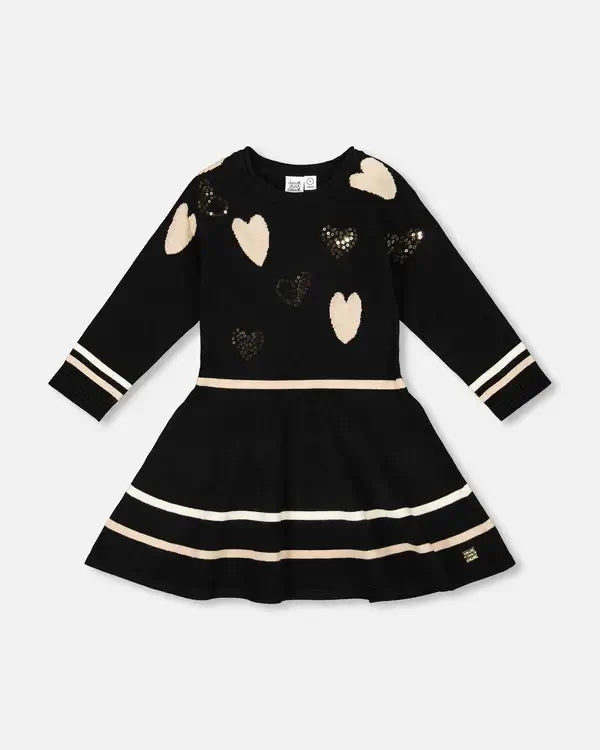 Knit Dress Black Glittery Hearts