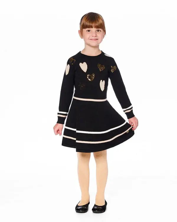 Knit Dress Black Glittery Hearts