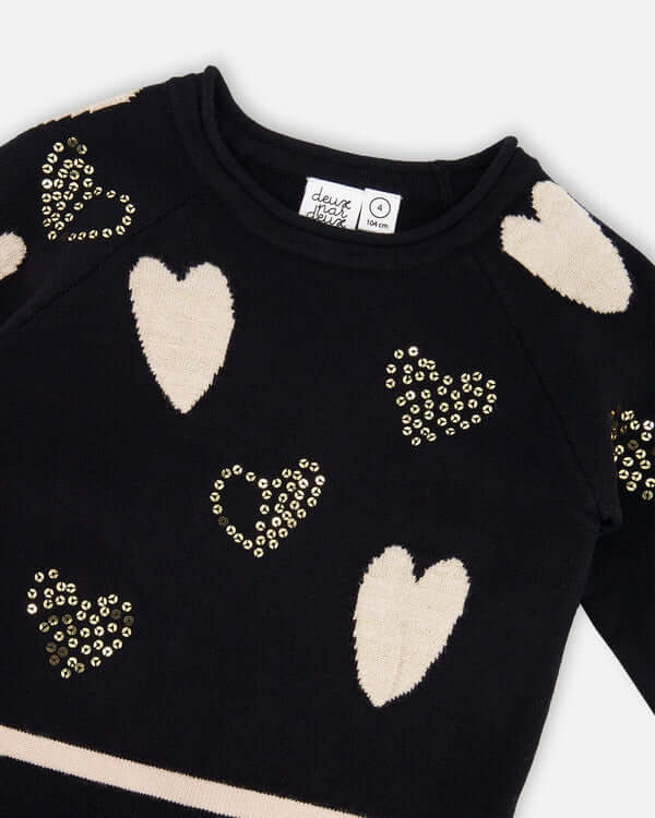Knit Dress Black Glittery Hearts