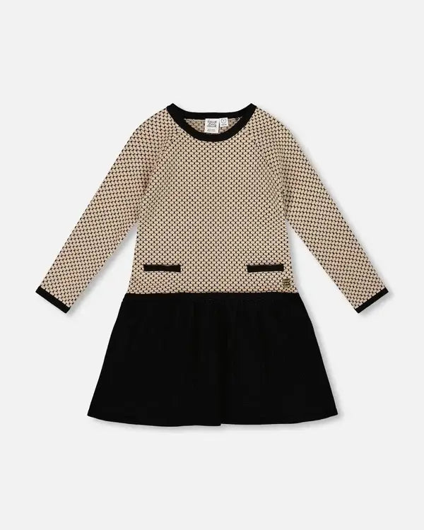 Knit Sweater Dress Beige Black