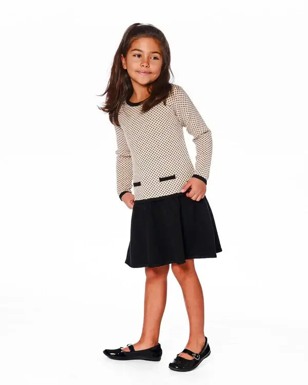 Knit Sweater Dress Beige Black