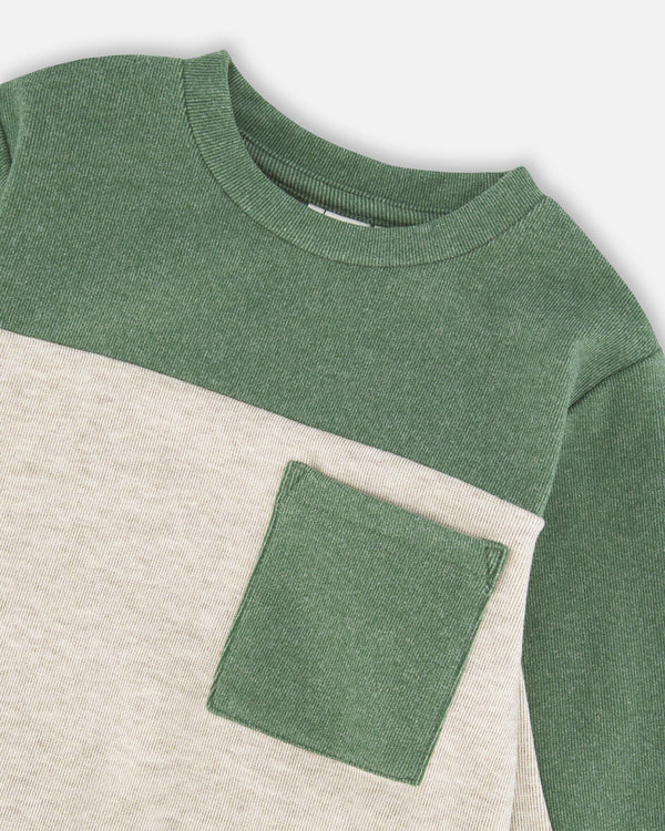 Color Block Jersey Top Heather Beige