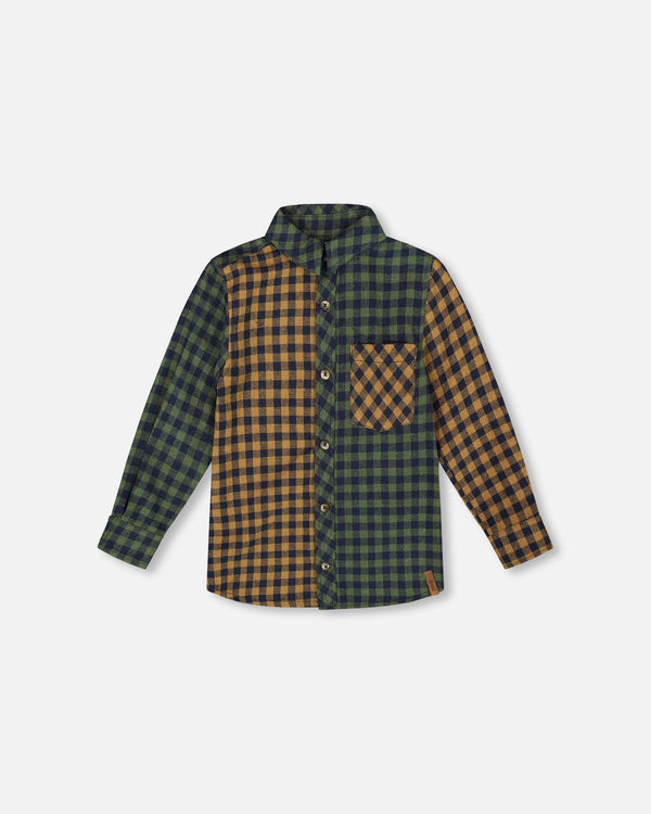 Yellow Green Plaid Flannel Shirt