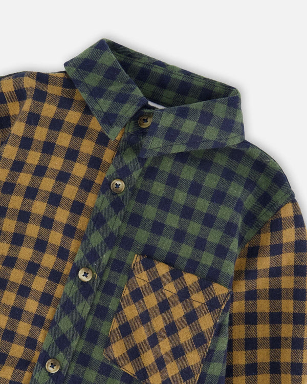 Yellow Green Plaid Flannel Shirt