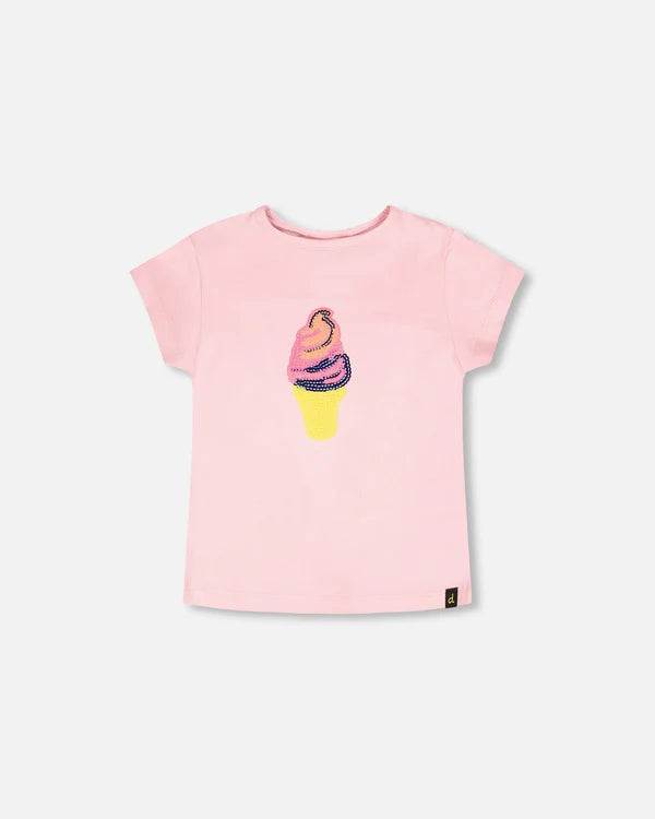 Pink Tee with Sequin Ice-Cream Cone