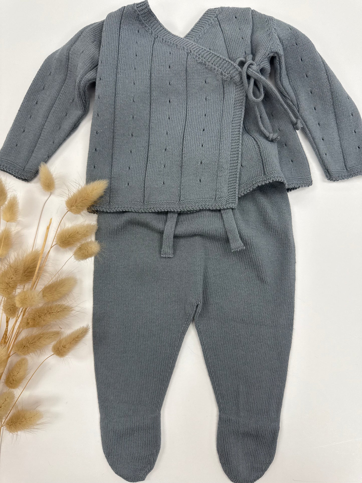 Slate Blue Knit Kimono Set
