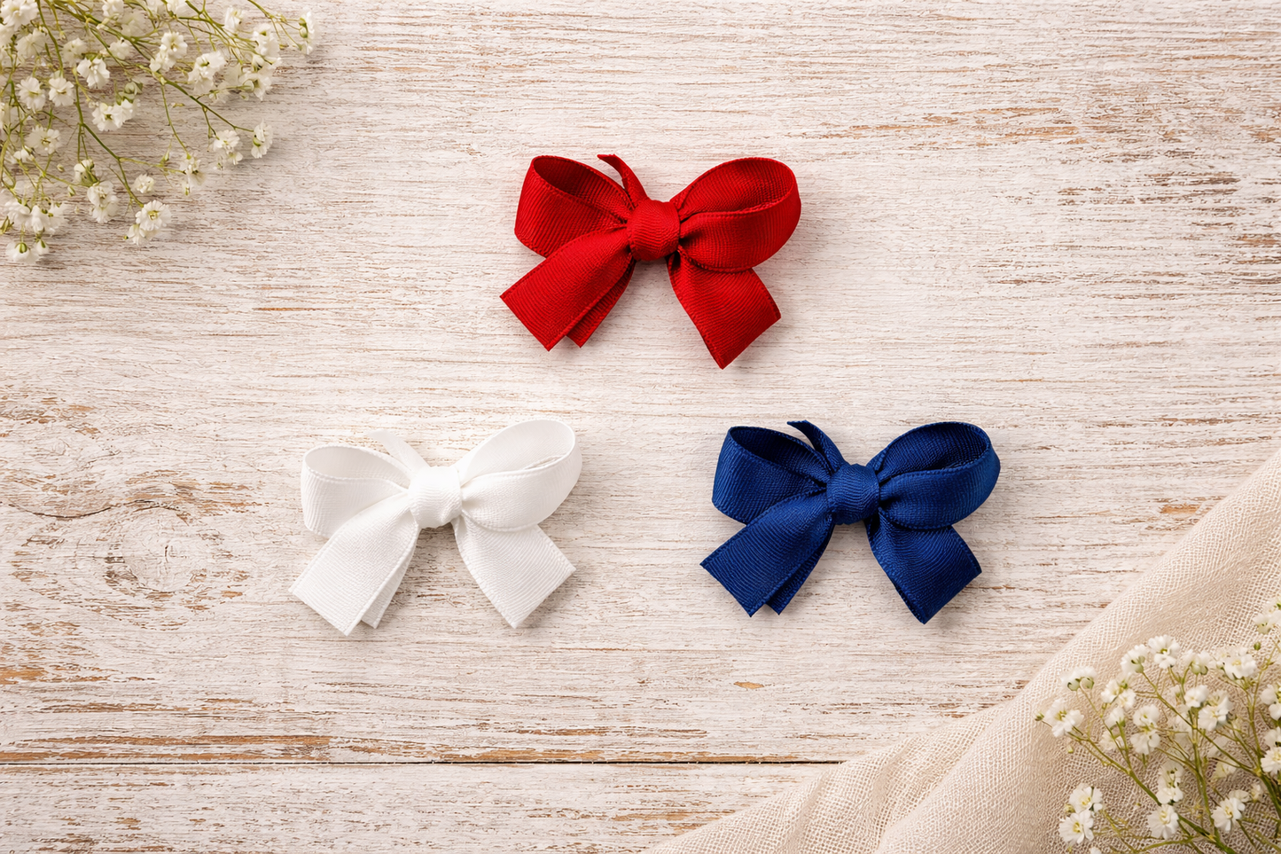 3 Pack Red White Blue Satin Bows